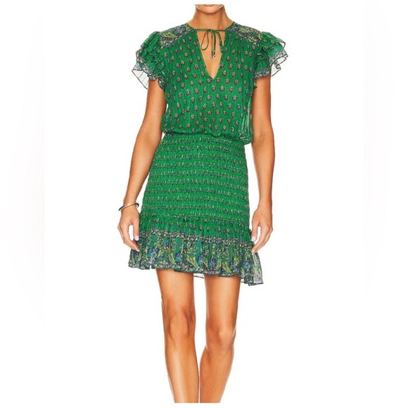 Veronica Beard Dresses & Skirts - NWT Veronica Beard Brindelle Smocked Cotton Mini Dress in Kelly Green Multi 4
